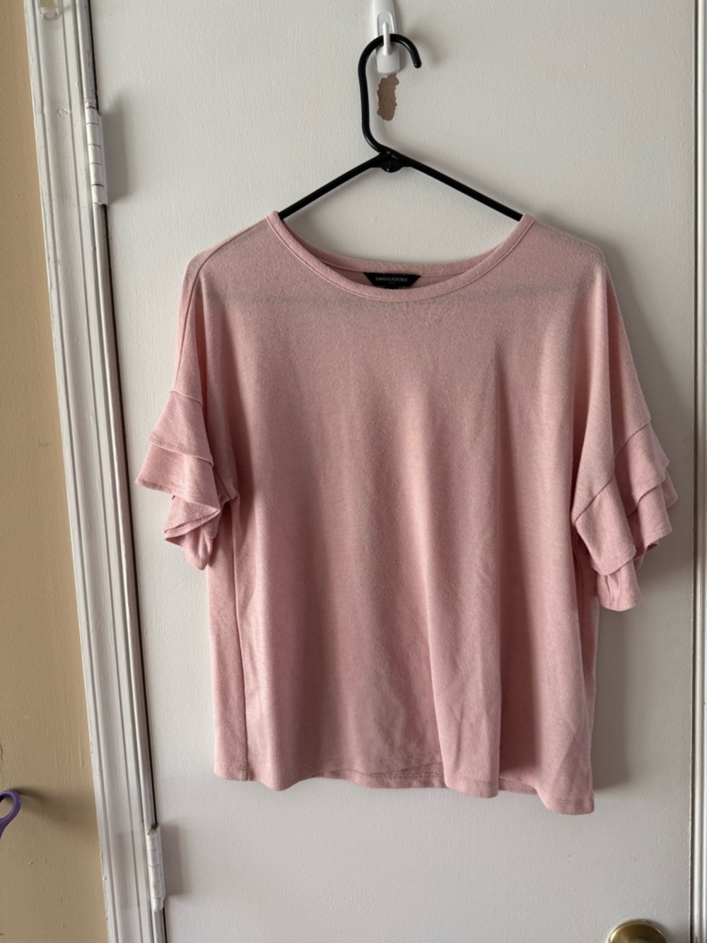 Banana Republic Pale Pink Ruffle-Sleeve Short Sleeve Top